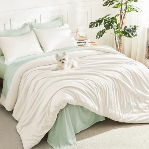 Litanika Ivory California King Comforter Set, 3 Pieces Solid Bedding - Soft Fluffy Down Alternative All Season Quilt Blanket