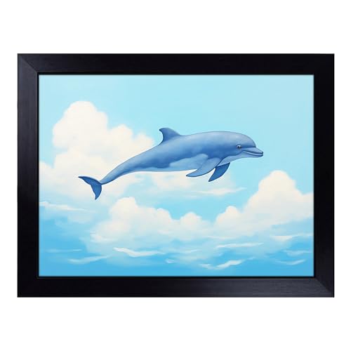 Lap Tray with Bean Bag Cushion, Dolphin Minimalism - Handmade in the UK, Raised Wooden Edge, Padded Cushion, Heat-Resistant Wipe-Clean Surface, for Meals, Laptops and Crafts
