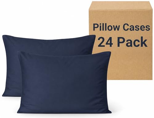 ZPECC Pillow Cases Standard Size 24 Pack - Bulk Navy Pillowcases with Envelope Closure, Pillow Covers for Home, Camping, Travel Essentials (24 Pack,20x26,Navy)