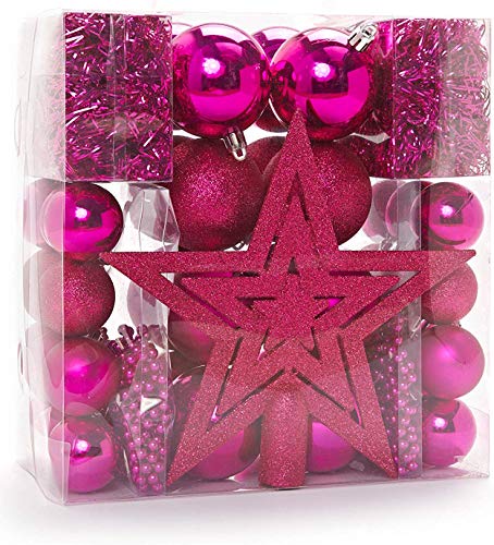 HEITMANN DECO Christmas Tree Decoration, Pink, 45 Pieces, set including tree topper, balls, pearl chains and garlands - plastic