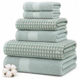 Modern Threads 6-Piece 100% Combed Cotton Yarn Dyed Cobblestone Jacquard Towel Set Misty Blue