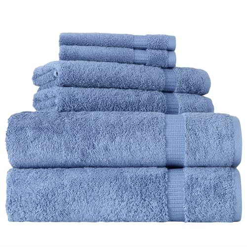 BERIBO Turkish Towel Set 100% Cotton (Comfort) 6 Pieces, 620gsm (Blue)