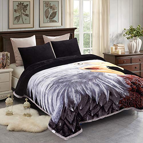 "JML Fleece Blanket King Size 85"" x93"", Plush Korean Style Mink Blanket - 10 Pounds, 2 Ply A&B Printed, Silky Soft and Warm Raschel Bed Blanket, Eagle/Tiger"