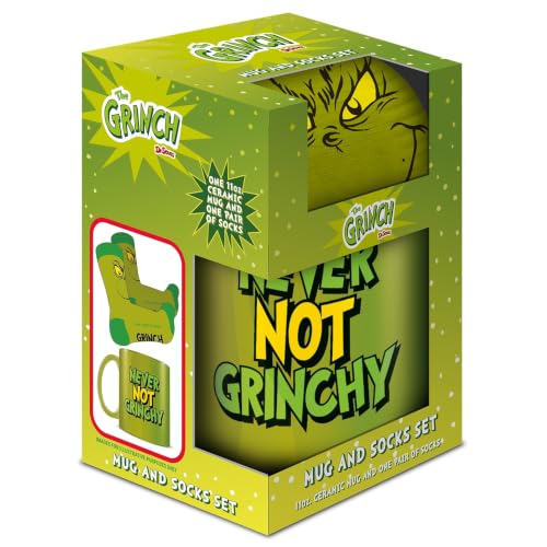 Pyramid International The Grinch Never Not Grinchy 315ml/11oz Mug & Sock Set, Official Christmas Gift