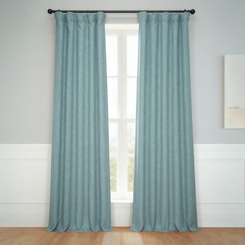 HPD Half Price Drapes Faux Linen Textured Room Darkening Curtains for Bedroom 108 Inches Long (1 Panel), 50W X 108L Curtains for Living Room Home Decor, Sea Thistle