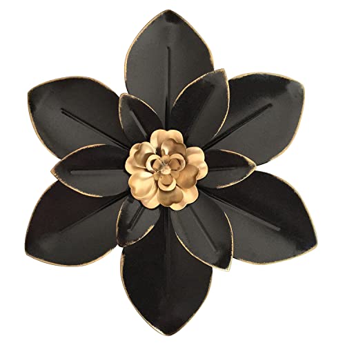 Metal Flower Wall Art Decor, 10“ Rustic Modern Floral Sculpture, Distressed Iron Wall Hanging Home Decoration Accent Artworks for Indoor Kitchen Bedroom Living Room Office Outdoor Garden Patio