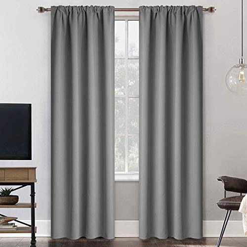 Yakamok Grey Rod Pocket Blackout Curtains 84 inches Long for Bedroom - Room Darkening Thermal Insulated Window Treatment Drapes for Living Room,38W x 84L Inch,2 Panels