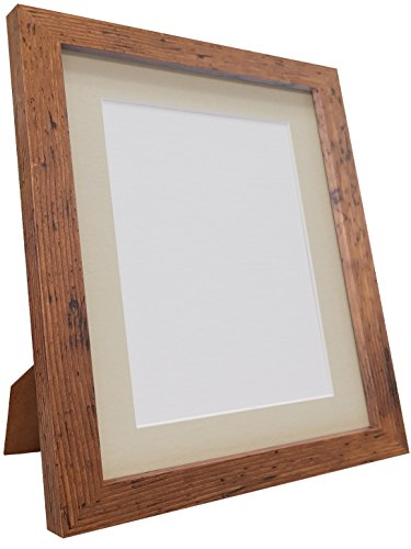 Q7 Picture Photo Frame, Rustic Oak with Light Grey Mount, 20 x 20 Image Size 16 x 16 Inch, Plastic Glass
