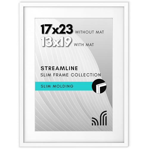 Americanflat 17x23 Picture Frame with Polished Plexiglass - Use as 13x19 Frame with Mat or 17x23 Frame Without Mat - Streamline Collection - Thin Picture Frame for Wall Display - White
