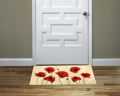 Coco&Coir Door Mat - Non-Slip - Thick Coir - Premium Quality - Rubber Backed - Eco-Friendly - Indoor - Outdoor - Heavy Duty - Flower Themed - Entrance Door Mat - 45 x 75 cm (Eternal Poppy)