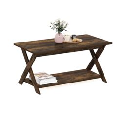Furinno MODERN SIMPLISTIC Coffee Table, Rectangle Modern Coffee Table with X-Legs, Criss-Crossed Side Table, for Living Room, Bedroom, Home Office, Amber Pine