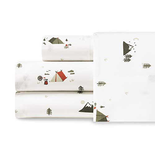 Eddie Bauer - Full Sheets, Cotton Percale Bedding Set, Crisp & Cool Home Decor, Dorm Room Essentials (Cascade Camping, Full)