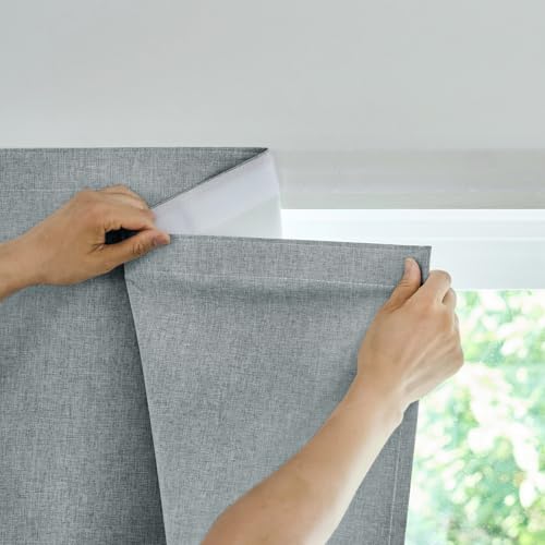 Jilron Adhesive Curtain,100% Blackout Curtains, No Drilling, Suitable for Multi-Scenes Privacy Protection (Light Gray - W35 ?? L60 in)