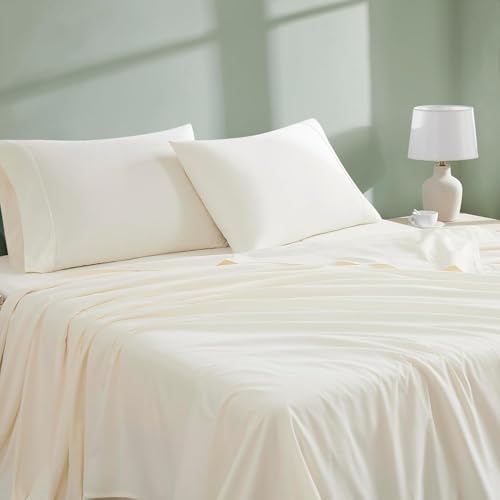 Linen Closet Luxury Cotton 300 Thread Count Organic Cotton 4-Piece Bedding Sheet Set, Full, Fresh Ivory