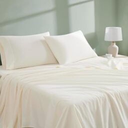 Linen Closet Luxury Cotton 300 Thread Count Organic Cotton 4-Piece Bedding Sheet Set, Full, Fresh Ivory