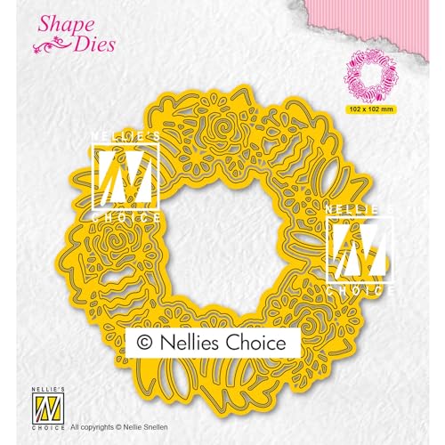 Nellie's Choice Cutting Die-Easter Wreath Shape Die-10,2 x 10,2 cm-Card Making Supplies-Metal Dies for Scrapbooking, DIY and Paper Crafts, Yellow, 102x102mm