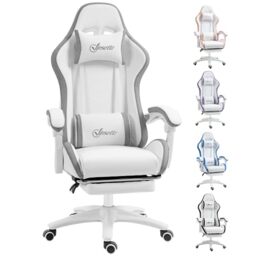 Vinsetto Gaming Chair with Reclining High Back, Footrest, White and Grey