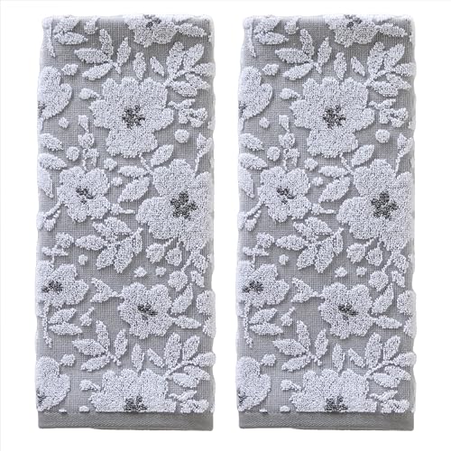 SKL Home Floral Jacquard Hand Towel Set, Gray, Count by Amazon