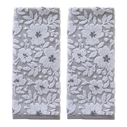 SKL Home Floral Jacquard Hand Towel Set, Gray, 2 Count