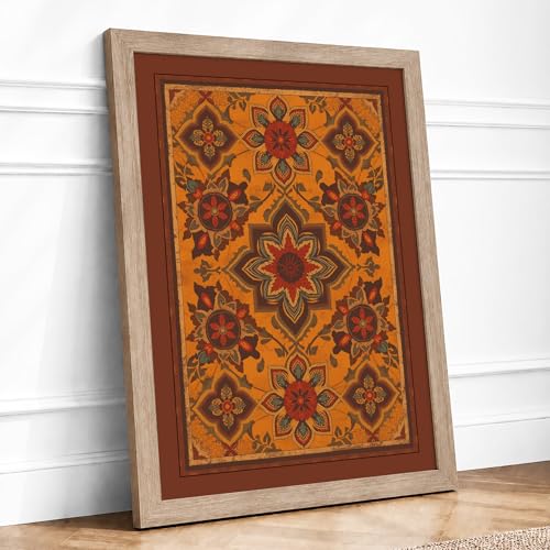 Ornate Eastern Tapestry Eclectic Framed Wall Art Print A4 Oak