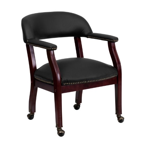 Flash Furniture B-Z100-LF-0005-BK-LEA-GG Black Leather Luxurious Conference Chair with Casters