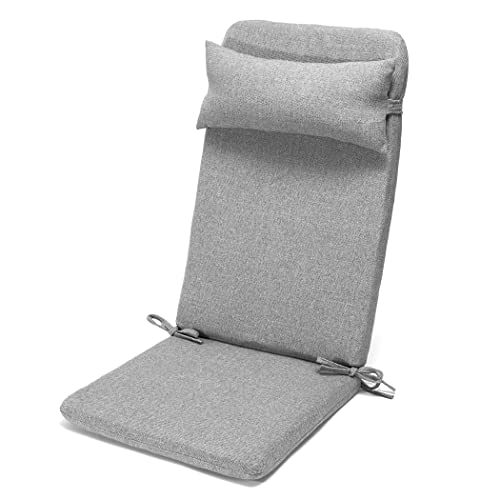 Klear Vu Rumba Adirondack Chair Cushion with Ties and Water-Repellant Fabric for Outdoor Furniture-Includes Seat Pad, Back Pillow and Headrest/Lumbar Support, 3 Piece Assortment, Gray