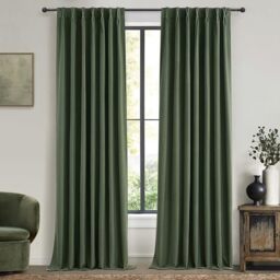 QJmydeco 2 Panels Thermal Curtains for Summer Heat, Pinch Pleated Linen Sound Absorbing Total Blackout Curtain 105 Inches Long for 104&106 Inch Windows Drapes for Living Room W40 xL105 Olive Green