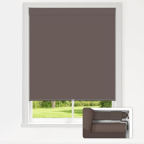 "LazBlinds No Drill Blinds for Indoor Windows, Blackout Roller Shades, Cordless Window Blackout Blinds, Thermal Insulated Fabric UV Protection for Home and Office, 21"" W x 72"" H, Dark Coffee"