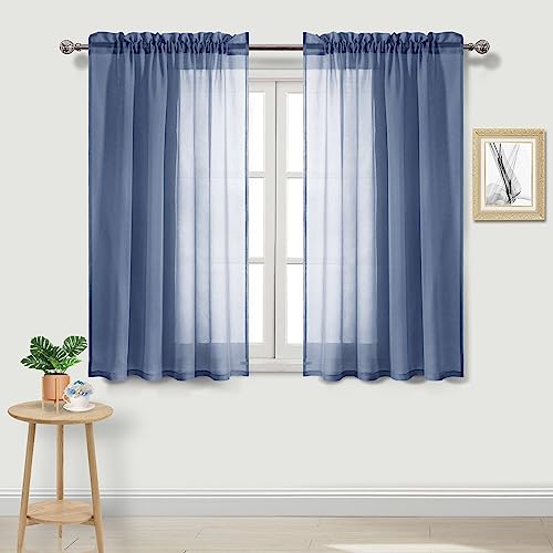DWCN Sheer Curtains Semi Transparent Voile Rod Pocket Curtains for Bedroom and Living Room, Dusty Blue, 52 x 45 inches Long, Set of 2 Panels