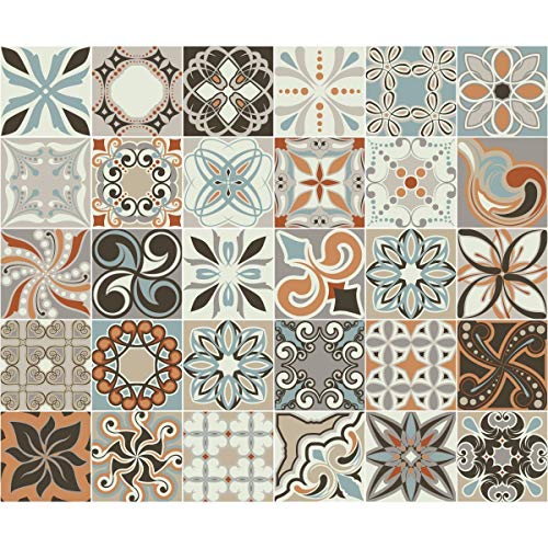 Ambiance Sticker Self-Adhesive Decorative Wall Decal Cement Tile for Bathroom and Kitchen Bali - Pack of 30 Stickers of 20 x 20 cm
