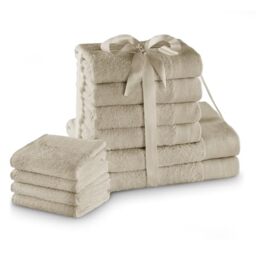 AmeliaHome Set 10pcs 4 Guest Towels 30x50 cm, 4 Towels 50x100 cm and 2 Bath Towels 70x140 cm 100% Cotton Absorbent Beige Cappuccino Amari