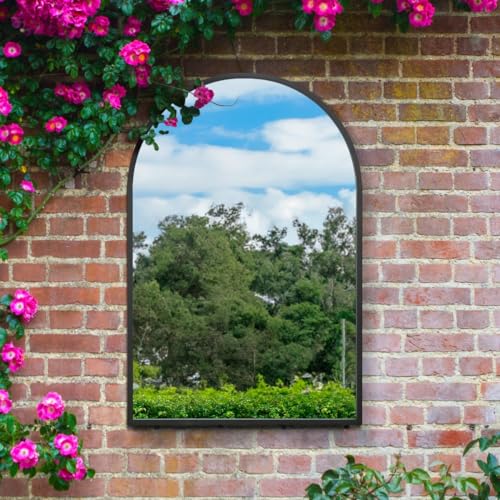 "The Arcus - Black Metal Framed Arched Garden Wall Mirror 47"" X 31"" (120CM X 80CM). Suitable for Outside and Inside"