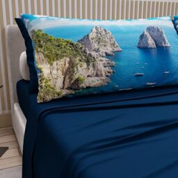 PETTI Artigiani Italiani - Double Bed Sheets Cotton with Pillowcases in Digital Print, Complete Sheet for Double Bed with Capri Design Night Blue, 100% Made in Italy