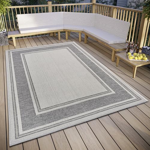 Hanse Home Cast Indoor & Outdoor Rug Weatherproof - Modern Pattern Two-Tone, Waterproof Robust Outdoor Rug Flat Weave for Garden, Balcony, Patio, Living Room - Beige Grey, 76 x 150 cm