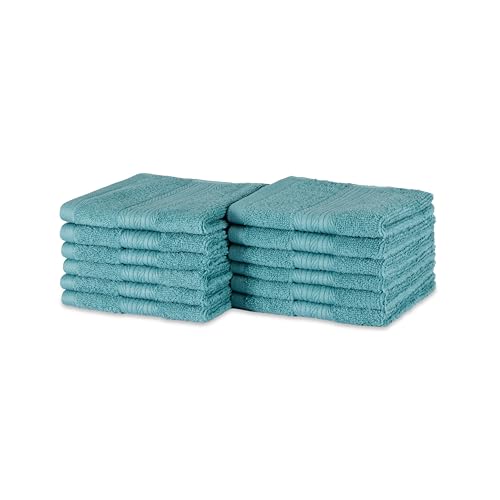 Amazon Basics Organic Cotton Flannel Face Cloth Towel Set for Bathroom, Soft and Absorbent, 30 x 30 cm, Teal, 12-Pack