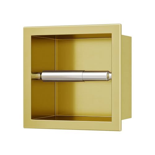 Neodrain Gold Recessed Toilet Roll Holder, 304 Stainless Steel Built-in Toilet Roll Holder, Roll Holder for Bathroom Wall