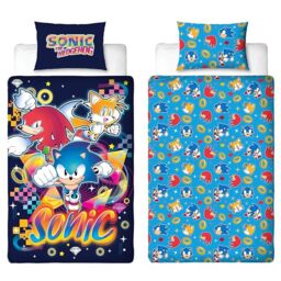 Sonic The Hedgehog Design Gaming Single Duvet Cover Set - Reversible 2 Sided Bedding with Tails and Knuckles Including Matching Pillow Case - Perfect For Kids Bedroom