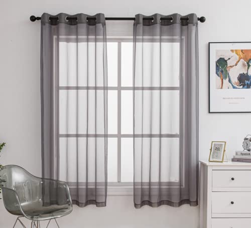 PI Sheer Curtains Panels Ring Top Airy Voile Window Draperies for Dining Room 2 Panels (W52 X L72, Dark Grey)