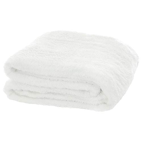 Micro-Pro Luxury Shaggy Fleece Blanket With Shiny Lurex Large Soft Warm Home Sofa Bed Throw White 130x155cm