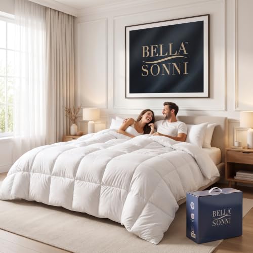 Bella Sonni?? - Hotel-Quality All-Season Down Comforter King Size - Lightweight Yet Warm Duvet Insert for Hot Sleepers & Year-Round Use - No Cold Spots - 50-50 Down & Feather Fill - 750 Fill Power
