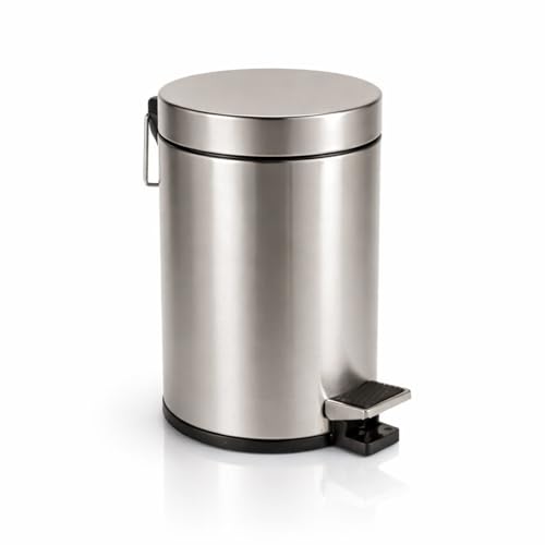 Axentia Stainless Steel Matte Brushed & Rustproof Pedal Bin - 3L Cosmetic Rubbish Bin with Lid for Bathroom & Toilet, Silver/Black, 17 x 17 x 25 cm