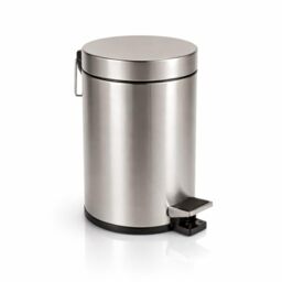 Axentia Stainless Steel Matte Brushed & Rustproof Pedal Bin - 3L Cosmetic Rubbish Bin with Lid for Bathroom & Toilet, Silver/Black, 17 x 17 x 25 cm
