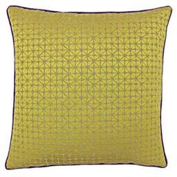 "Riva Paoletti Pimlico Polyester Filled Cushion - Gold Yellow - Geometric Diamond Design - Jacquard Weave - Contrasting Purple Piped Edges - 65% Polyester 35% Viscose - 45 x 45cm (18"" x 18"" inches)"