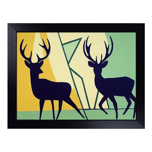 Lap Tray with Bean Bag Cushion, Masterful Stags Abstract - Handmade in the UK, Raised Wooden Edge, Padded Cushion, Heat-Resistant Wipe-Clean Surface, for Meals, Laptops and Crafts
