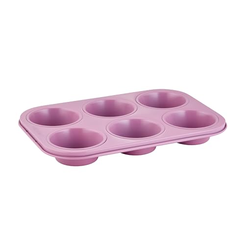Wiltshire Colour Rush 6 Cup Muffin Tray, Chateau Rose, PFOA PTFE Free - Cupcake Mould, Non-Stick Coating, Rectangular Coated Baking Tin, Sheet Steel Bakeware, Carbon Steel, 7x3cm Cup size