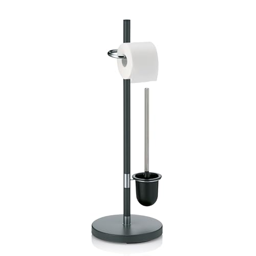 kela WC set with toilet roll holder and brush pot 76.5cm, toilet brush with open toilet brush holder SINERIO, metal anthracite-silver matt