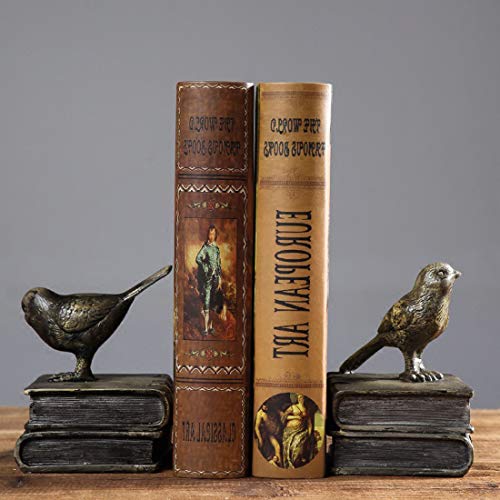 Home Decorative Birds & Books Vintage Design Resin Bookends, Set of 2