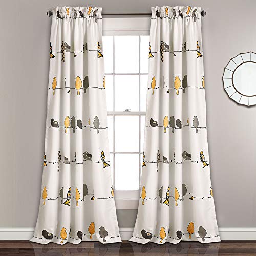 "Lush Decor Room Darkening Window Curtain Panel Pair, Yellow & Gray, 84"" x 52"""
