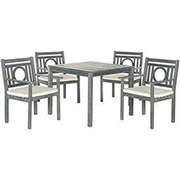 SAFAVIEH Wooden Outdoor Dining Set - Set of 5, Patio Table and Chairs, in Ash Grey and Beige
