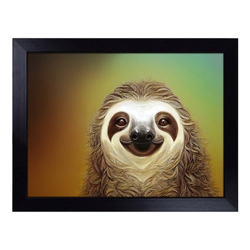 Lap Tray with Bean Bag Cushion, Cute Sloth Painting - Handmade in the UK, Raised Wooden Edge, Padded Cushion, Heat-Resistant Wipe-Clean Surface, for Meals, Laptops and Crafts